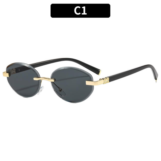 Y2K oval shape vintage rimless sunglasses