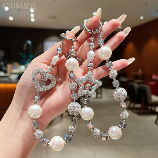 New Rhinestone Pearl Star Ball Mobile Phone Chain Full Diamond Love Mobile Phone Lanyard