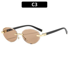 Y2K oval shape vintage rimless sunglasses