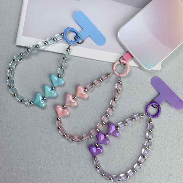 High-End Mobile Phone Case Lanyard Pearl Mobile Phone Chain Double-Ended Buckle Anti-Lost Mobile Phone Lanyard Heart Beads