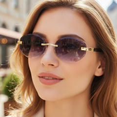 Y2K oval shape vintage rimless sunglasses