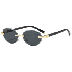 Y2K oval shape vintage rimless sunglasses