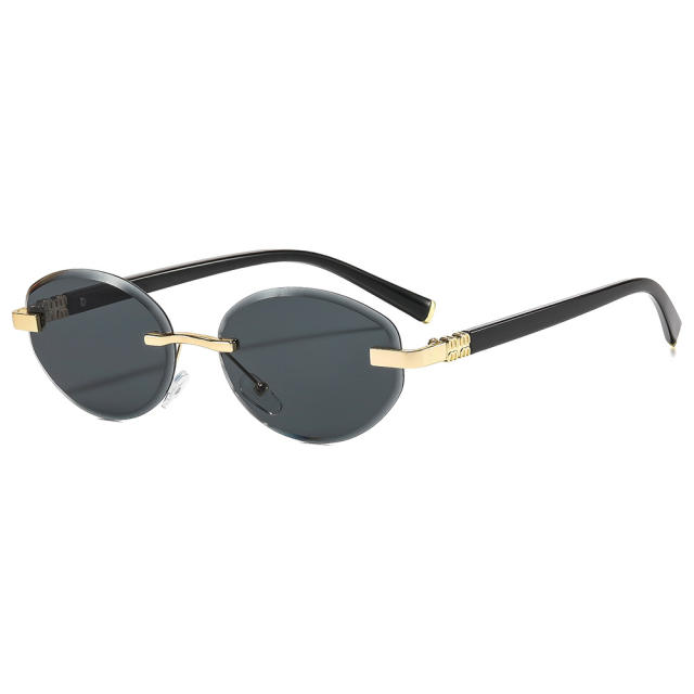 Y2K oval shape vintage rimless sunglasses