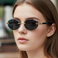 Y2K oval shape vintage rimless sunglasses