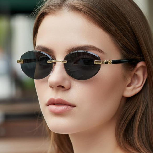 Y2K oval shape vintage rimless sunglasses