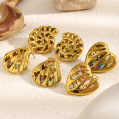 18KG hollow out Abalone hollow out shell stainless steel earrings
