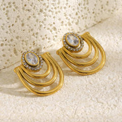 18KG U shape diamond stainless steel earrings