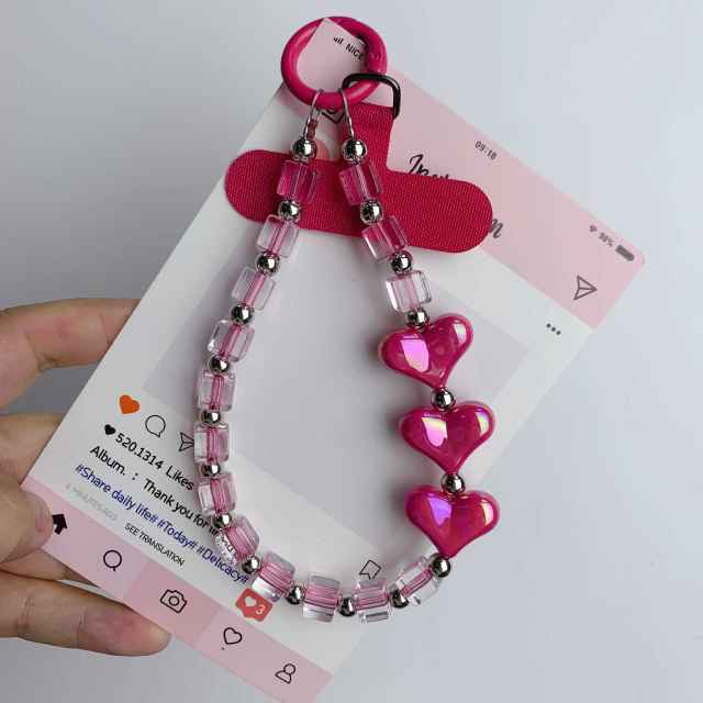 High-End Mobile Phone Case Lanyard Pearl Mobile Phone Chain Double-Ended Buckle Anti-Lost Mobile Phone Lanyard Heart Beads