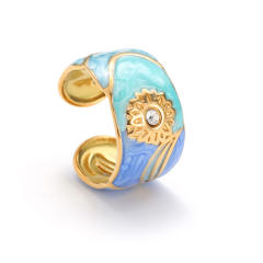 18KG color enamel sunflower stainless steel rings