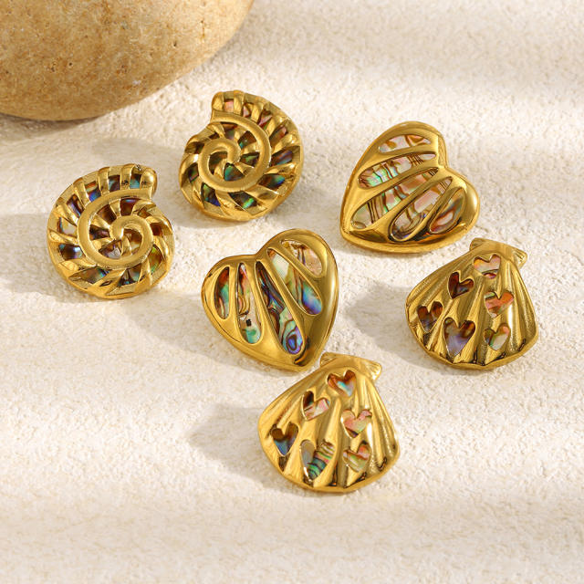 18KG hollow out Abalone hollow out shell stainless steel earrings