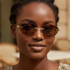 Y2K oval shape vintage rimless sunglasses
