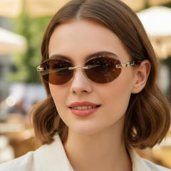 Y2K oval shape vintage rimless sunglasses