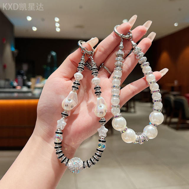 New Rhinestone Pearl Star Ball Mobile Phone Chain Full Diamond Love Mobile Phone Lanyard