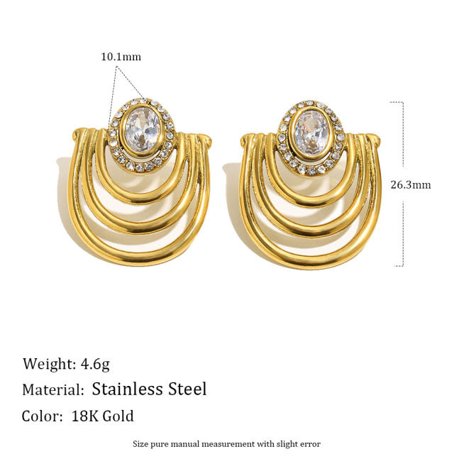 18KG U shape diamond stainless steel earrings