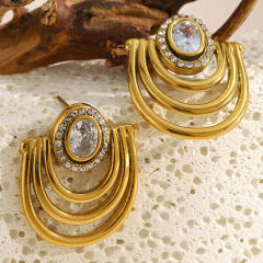 18KG U shape diamond stainless steel earrings