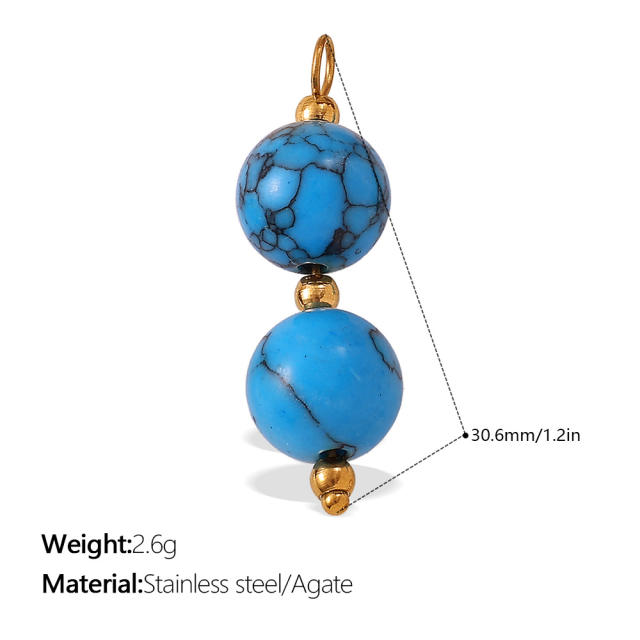 New Beach Ocean Vacation Style DIY Colorful Natural Stone Heart Pendant Accessories Plated 18K Gold Jewelry Pendant