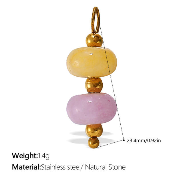 New Beach Ocean Vacation Style DIY Colorful Natural Stone Heart Pendant Accessories Plated 18K Gold Jewelry Pendant