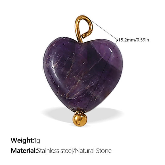New Beach Ocean Vacation Style DIY Colorful Natural Stone Heart Pendant Accessories Plated 18K Gold Jewelry Pendant