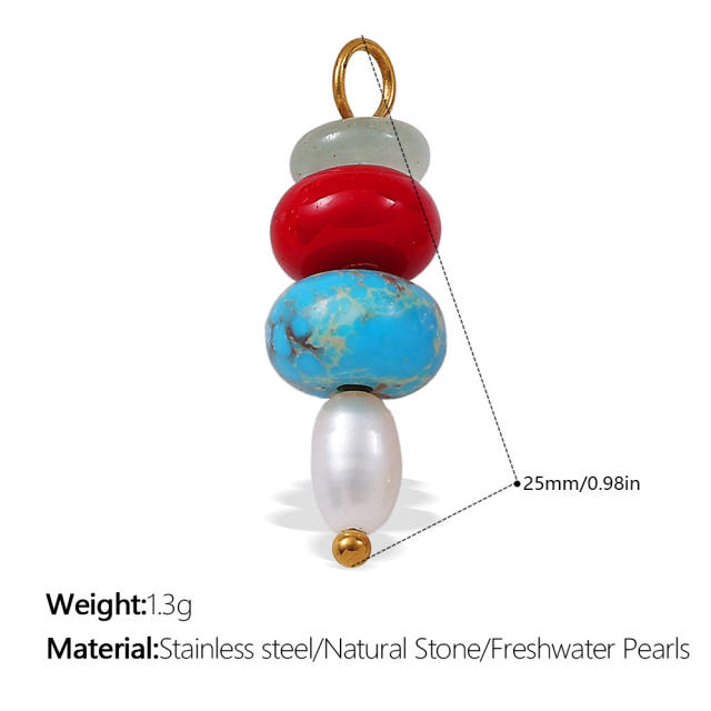 New Beach Ocean Vacation Style DIY Colorful Natural Stone Heart Pendant Accessories Plated 18K Gold Jewelry Pendant