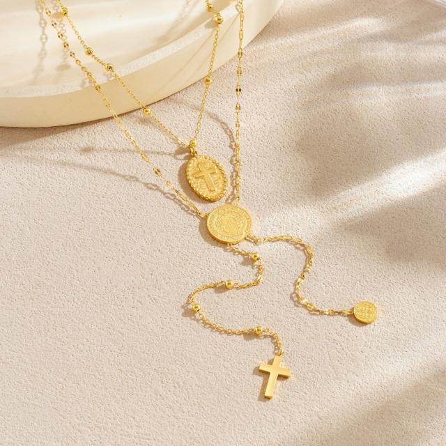 Dainty Round relief human figure layer necklace stainless steel necklace stack wear necklace