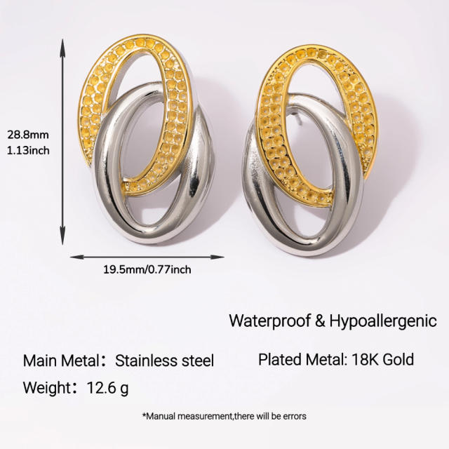 Stainless Steel Earrings Round Trendy Vacuum Electroplated 18K Gold Women's Jewelry