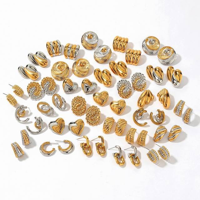 Stainless Steel Earrings Round Trendy Vacuum Electroplated 18K Gold Women's Jewelry