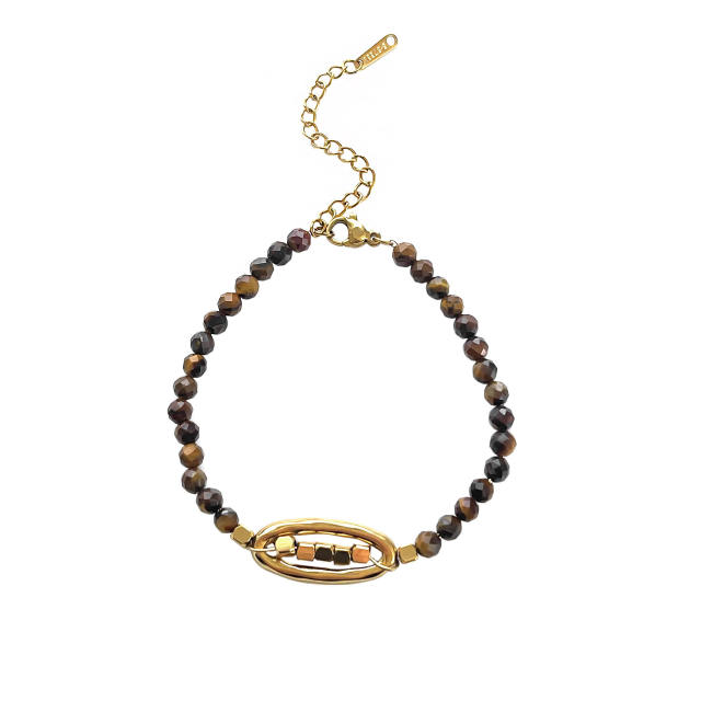 Boho mini natural stone beaded bracelet stack bracelet stainless steel bracelet