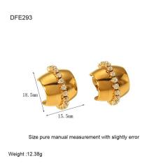 18KG hot sale inlaid diamond shell button shape stainless steel earrings