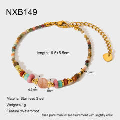 Boho colorful natrual stone bead stainless steel bracelet necklace set
