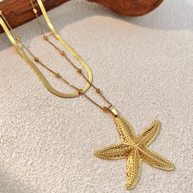 Hot-Selling Glossy Starfish Personalized Long Stainless Steel necklace layer necklace
