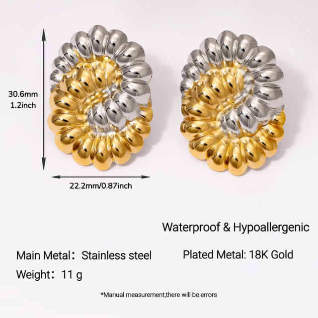 Stainless Steel Earrings Round Trendy Vacuum Electroplated 18K Gold Women's Jewelry