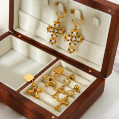 18KG baroque cross stainless steel earrings