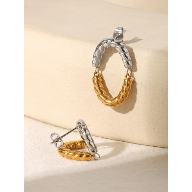Unique hammer pattern mix color semicircle stainless steel earrings