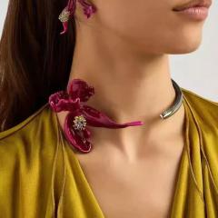 Heavy Retro Metal Enamel Swallowtail Flower Open Choker necklace