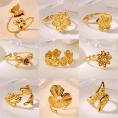 Simple Stainless Steel rings Flower Bow Marine Animal Open Rings