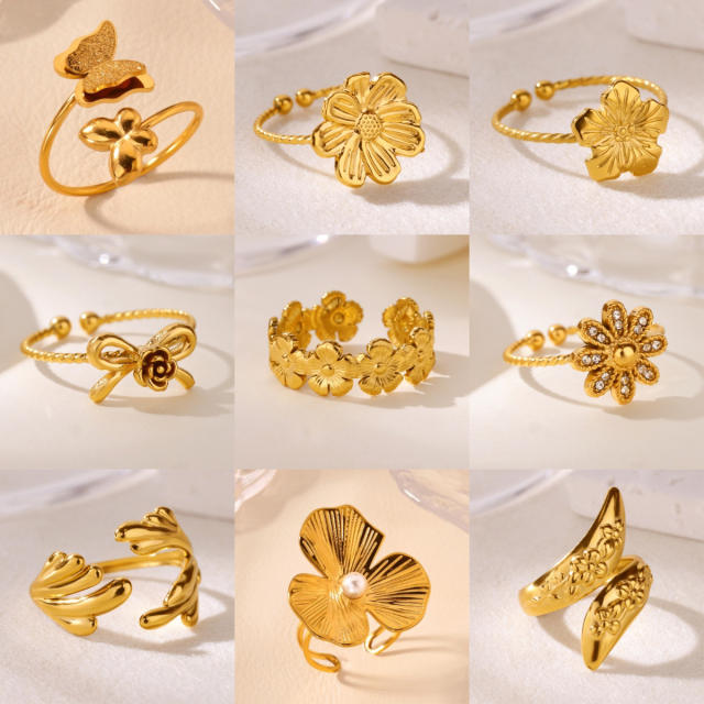 Simple Stainless Steel rings Flower Bow Marine Animal Open Rings