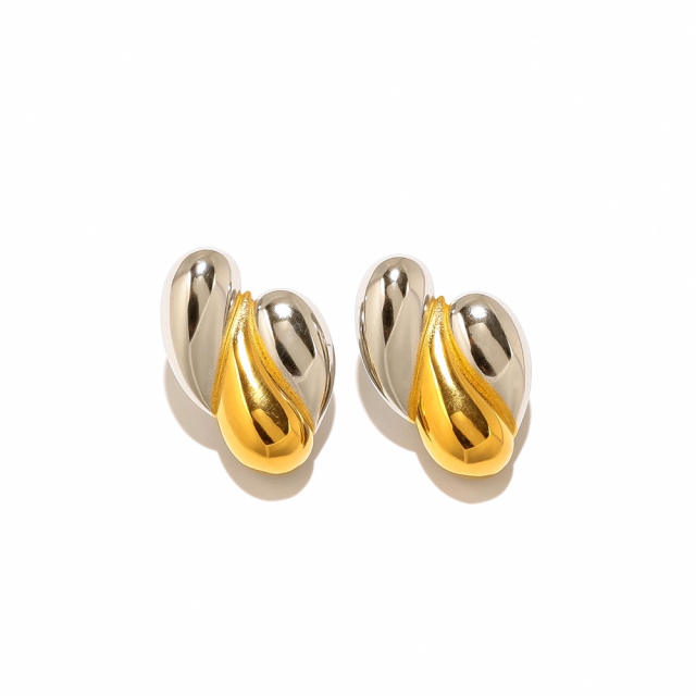 Stainless Steel Earrings Round Trendy Vacuum Electroplated 18K Gold Women's Jewelry