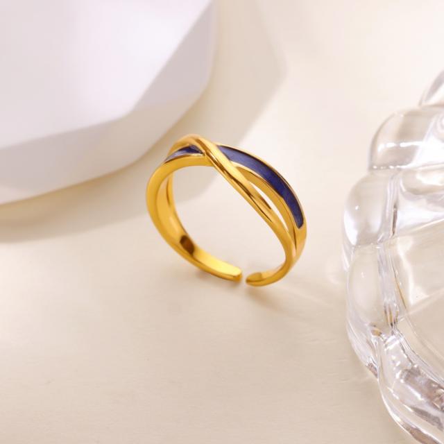Fashion Retro Ins Style Blue Drip Glaze Open Ring Elegant Simple Geometric Zircon Versatile Ring
