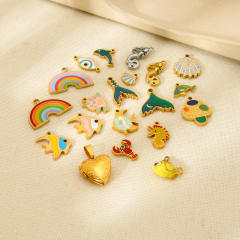 Ins Mermaid Flip-Top Heart Enamel Rainbow Stainless Steel Pendant Waterproof DIY Jewelry Accessories Charm for Women