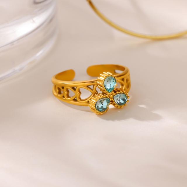 18KG classic blue cubic zircon inlaid stainless steel rings