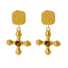 18KG baroque cross stainless steel earrings