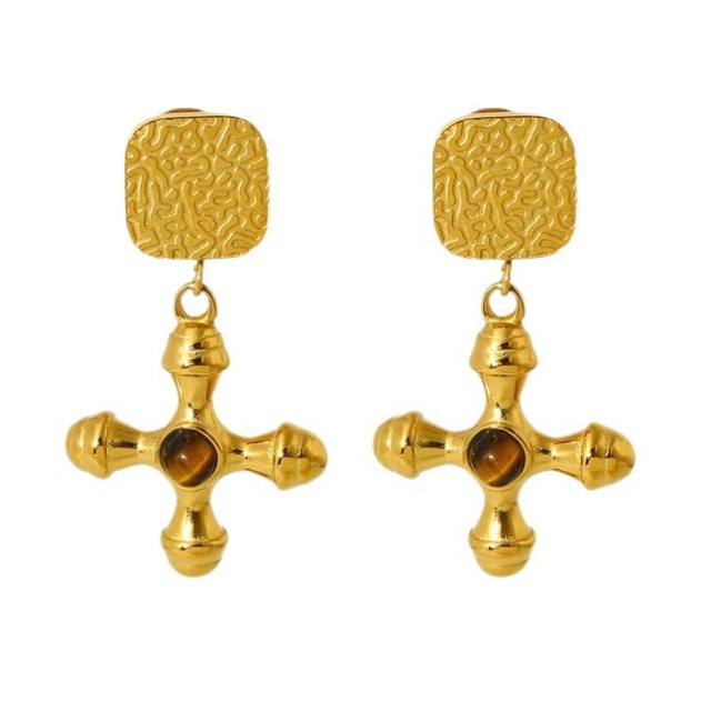18KG baroque cross stainless steel earrings