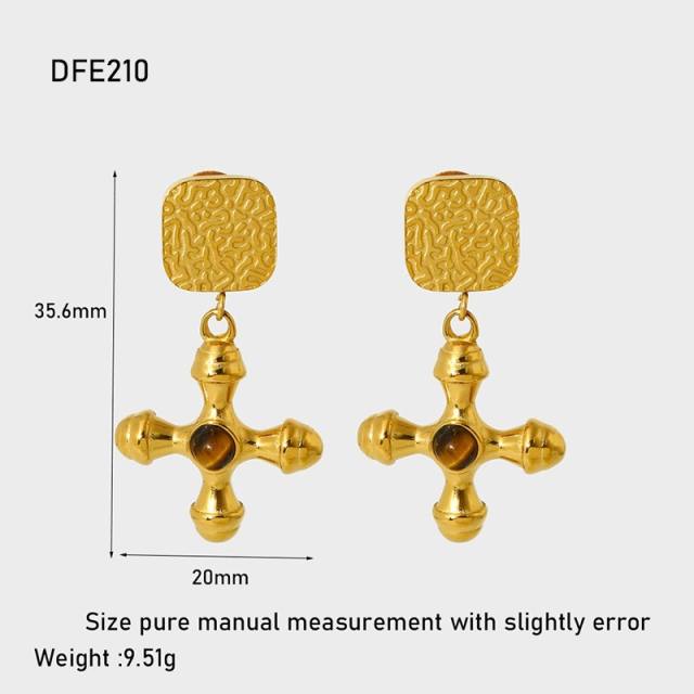 18KG baroque cross stainless steel earrings