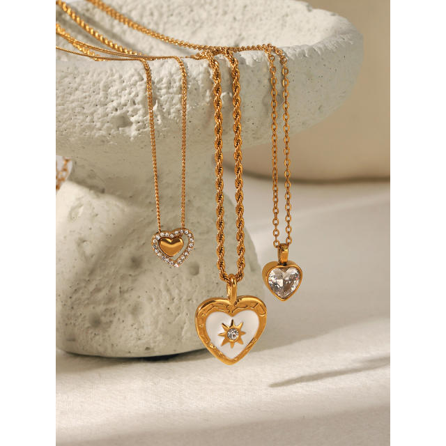 French trend classic heart pendant dainty stainless steel necklace