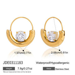 18KG cubic zircon inlaid hoop earrings stainless steel earrings