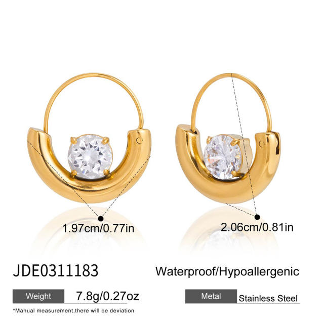 18KG cubic zircon inlaid hoop earrings stainless steel earrings
