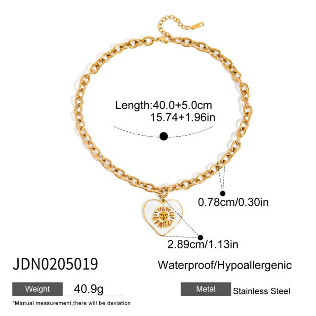 18KG pink enamel heart series stainless steel necklace bracelet set
