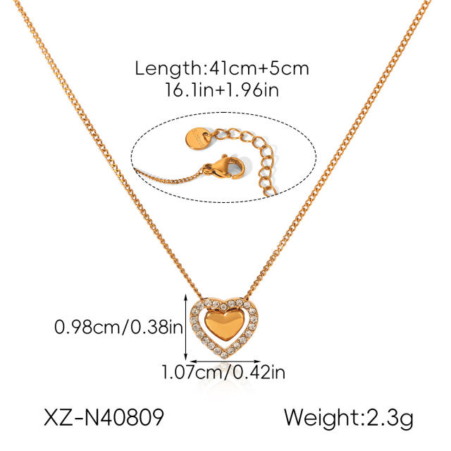French trend classic heart pendant dainty stainless steel necklace