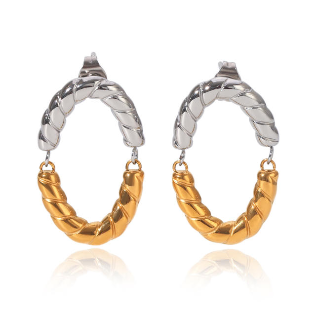 Unique hammer pattern mix color semicircle stainless steel earrings