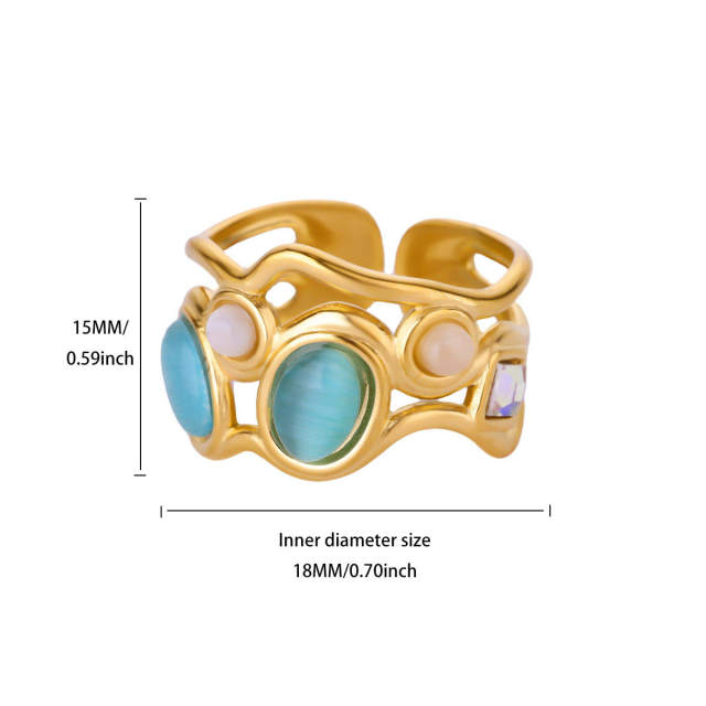 18KG classic blue cubic zircon inlaid stainless steel rings